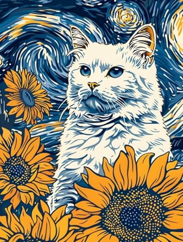 Diamond Painting Erwachsene, 5D Diamant Painting Bilder Sonnenblume, Diamond Painting Kinder DIY Full Eckige Drill Diamant Painting Katze mit Diamond Painting Zubehör für WandDekoation 20x30 cm B-I von Zoulile