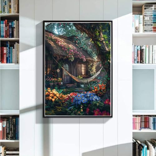 Diamond Painting Garten Diamond Painting Erwachsene groß xxl 80x100 cm, 5D Diamant Painting Bilder Hütte DIY Full Eckige Drill Diamond Painting Set für Erwachsene und Anfänger für Haus Wanddeko 1-8 von Zoulile