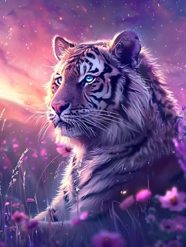 Diamond Painting Tiger, Diamond Painting Erwachsene, DIY Eckige Diamant Painting Blumen, Mosaikherstellung - Bastelset Erwachsene, Diamond Painting Geeignet Als Geschenk, HeimDekoation, 40x50 cm 8-H von Zoulile