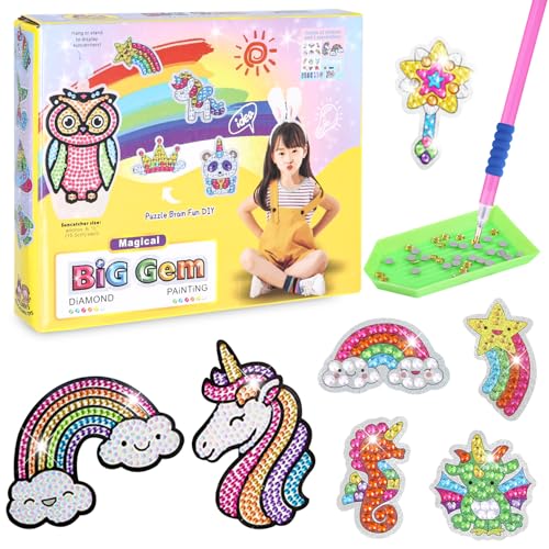 Zounin Einhorn Geschenke Für Mädchen, DIY Diamond Painting Sticker, Kinder Einhorn Diamond Painting, Diamond Painting Kinder, Diamant Malerei Kits, für Kinder im Alter von 4 5 6 7 8 9 10 11 12 Jahren von Zounin