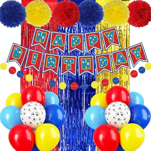 Paw Birthday Decorations, Dog Paw Birthday Party Supplies, Banner, Balloons, Foil Fringe Curtains, Paper Garland Pull Flower, Tissue Paper Pom Poms von Zpltaomc