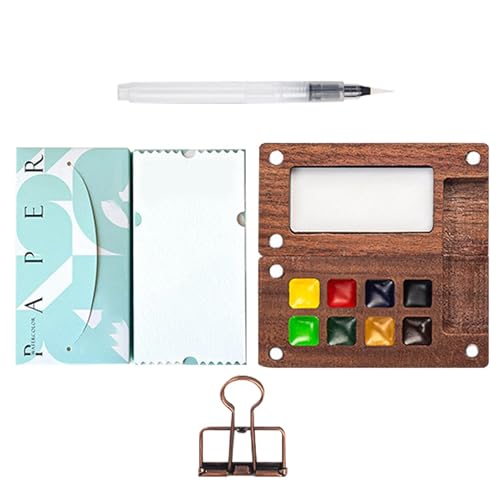 Aquarellfarben-Set, Reise-Kunstbedarf, Holzfarbpalette, tragbare Zeichenpalette, Clip-On-Farbpalette, Reise-Kunstbedarf, tragbare Holzfarbpalette zum Zeichnen von Zqkimzi