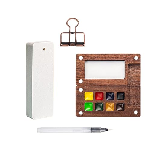 Aquarellfarben-Set, Reise-Kunstbedarf, Holzfarbpalette, tragbare Zeichenpalette, Clip-On-Farbpalette, Reise-Kunstbedarf, tragbare Holzfarbpalette zum Zeichnen von Zqkimzi