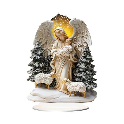 Home Tabletop Holiday Decor, Acrylic Table Top Religious Sign, Mother Mary and Baby Jesus Art, Christmas Festival Decor for Table, 2D Acrylic Nativity Scene Ornament, Nativity Christmas Party Sign von Zqkimzi