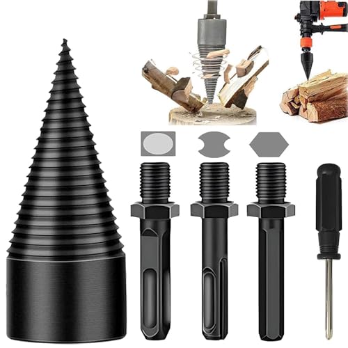 Shirem EasySplit Drill Bit, Sherem Easysplit Drill Bit 32mm/42mm, Easy Split Drill Bit Wood Splitter, Easy Log Splitting Drill Bit, Removable Wood Splitter Drill Bits with 3 Handle (1Set 42mm) von Zrfjfgksw