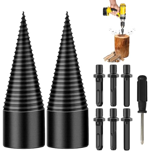 Shirem EasySplit Drill Bit, Sherem Easysplit Drill Bit 32mm/42mm, Easy Split Drill Bit Wood Splitter, Easy Log Splitting Drill Bit, Removable Wood Splitter Drill Bits with 3 Handle (2Set 32mm) von Zrfjfgksw