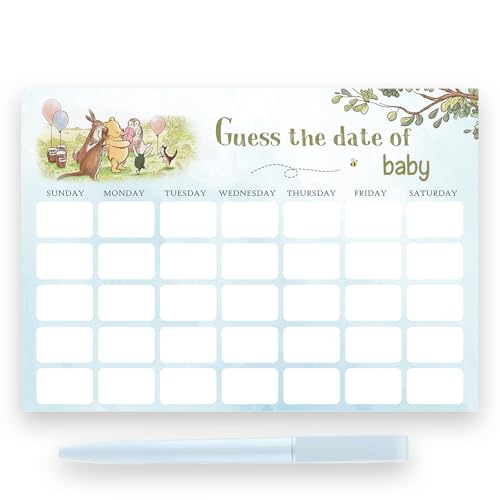 Winnie Babyparty-Dekorationen, Raten Sie das Fälligkeitsdatum, Babyparty-Spiel, Winnie Babyparty-Spiel, Pooh Guess Baby Fälligkeitsdatum, Kalender, Babyparty, blau von ZsaTuiy