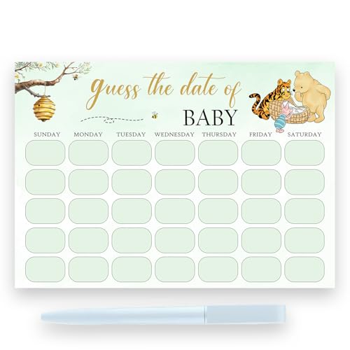 Winnie Babyparty-Dekorationen, Raten Sie das Fälligkeitsdatum, Babyparty-Spiel, Winnie Babyparty-Spiel, Pooh Guess Baby Fälligkeitsdatum, Kalender, Babyparty, grün von ZsaTuiy