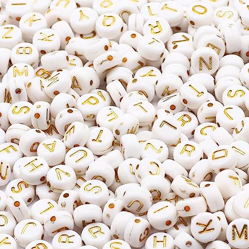 Zsail Buchstabe Perlen 1200pcs Acryl Alphabet Buchstabe Perlen A-Z Buchstabe für Schmuck Herstellung (bg Farbe Gelbgold) (bg Weißgold) von Zsail