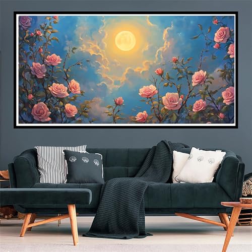 5D Diamond Painting Blume Diamant Painting Bilder, Farbe Diamond Painting Erwachsene Crystal Art, Mosaikherstellung Cross Stickerei Malerei für Kinder Anfänger, Zimmer Deko Schlafzimmer 100x300cm von Zsccvzlu