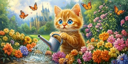 5D Diamond Painting Katze, DIY Diamond Painting Bilder Schmetterling Diamond Painting Set für Erwachsene Basteln, Diamant Malerei Kinder Strass Stickerei Kits, Wanddeko, Weihnachtsgeschenke,30X60CM von Zsccvzlu