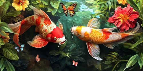 5D Diamond Painting Koi, DIY Diamond Painting Bilder Blume Diamond Painting Set für Erwachsene Basteln, Diamant Malerei Kinder Strass Stickerei Kits, Zimmer Wanddeko, Weihnachtsgeschenke,60X120CM von Zsccvzlu