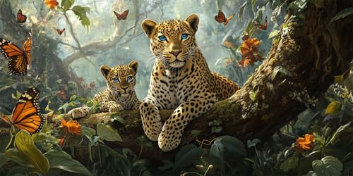 5D Diamond Painting Leopard Diamant Painting Bilder Schmetterling Diamond Painting Set, Erwachsene Kinder, Full DIY Diamant Kunst Malerei Stickerei Kreuzstich Set, Herbst Deko Schlafzimmer 100X200CM von Zsccvzlu