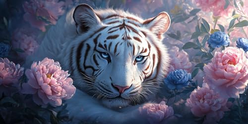 5D Diamond Painting Tiger Diamant Painting Bilder, Landschaft Diamond Painting Erwachsene Crystal Art, Mosaikherstellung Cross Stickerei Malerei für Kinder Anfänger, Zimmer Deko Schlafzimmer 100x300cm von Zsccvzlu