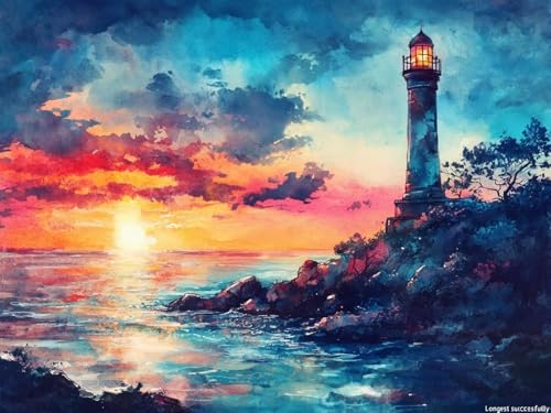 Malen nach Zahlen Erwachsene Leuchtturm Paint by Numbers Sonnenuntergang Malen Nach Zahlen mit Rahmen 30X40CM Leinwand, DIY Handgemalt Ölgemälde Kit mit 3 Pinsel und Acrylfarbe für Zimmer Wanddeko von Zsccvzlu