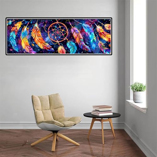 Traumfänger Diamond Painting XXL 90x30cm, DIY 5D Feder Diamant Painting Erwachsene Basteln, Diamant Painting Bilder Kinder Cross Stickerei Mosaikherstellung Malerei Set, Herbst Zimmer Deko Aesthetic von Zsccvzlu