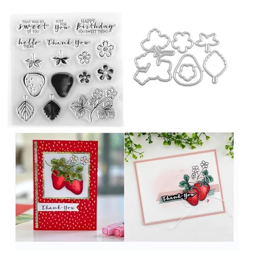 Erdbeer-Stempel- und Stanzformen-Set für Kartenherstellung, transparente Stempel und Metall-Stanzformen-Sets für Scrapbooking, DIY-Alben, Kartenherstellung von Zshyocta