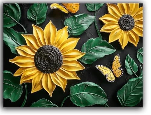 Malen Nach Zahlen Erwachsene Sonnenblume, Schmetterling Malen Nach Zahlen mit Rahmen Leinwand 20X30CM, DIY Ölgemälde Set für Kinder Anfänger mit Pinseln und Acrylfarbe für Wanddeko Aesthetic Geschenke von Zsoxooll