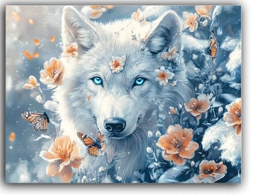 Malen Nach Zahlen Erwachsene Wolf, Blume Malen Nach Zahlen mit Rahmen Leinwand 40X50CM, DIY Ölgemälde Set für Kinder Anfänger mit Pinseln und Acrylfarbe für Wanddeko Aesthetic, Geschenke für Männer von Zsoxooll