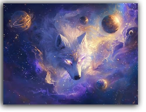 Malen Nach Zahlen Erwachsene Wolf, Planet Malen Nach Zahlen mit Rahmen Leinwand 100X130CM, DIY Ölgemälde Set für Kinder Anfänger mit Pinseln und Acrylfarbe für Wanddeko Aesthetic, Geschenke für Männer von Zsoxooll