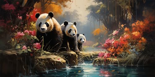 Panda Malen Nach Zahlen Erwachsene, DIY Malen Nach Zahlen Tier Malen Nach Zahlen Kinder Anfänger, Handgemalt Ölgemälde Kit mit 3-Pinseln und Acrylfarbe, Herbst Deko Schlafzimmer, Canvas 100x200cm von Zsoxooll