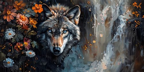 Wolf Malen Nach Zahlen Erwachsene, DIY Malen Nach Zahlen Blume Malen Nach Zahlen Kinder Anfänger, Handgemalt Ölgemälde Kit mit 3-Pinseln und Acrylfarbe, Herbst Deko Schlafzimmer, Canvas 100x300cm von Zsoxooll