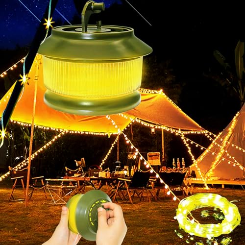 Camping Lichterkette Aufrollbar, Camping Lichterkette 20M, 3000mAh Akku, 350 Lumen, 5 Beleuchtungsmodi, Wasserdichte Tragbare Verstaubare Wiederaufladbare LED Lichterkette für Camping, Dekoration von Zsrivk