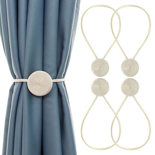 Zssxysm 4 Stück Magnetische Vorhang Raffhalter, Ggardinenhalter mit Magnet, Gardinen Raffhalter Clips Klammern für Vorhänge, Vorhangseil, Gardinen Zusammenbinden für Haus Dekoration (Beige) von Zssxysm