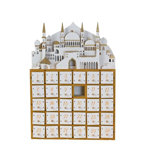 Holz LED Ramadan Adventskalender, Holz Eid Countdown mit Schubladen, Eid Adventskalender Licht für muslimische Dekore Blau von Ztexkee