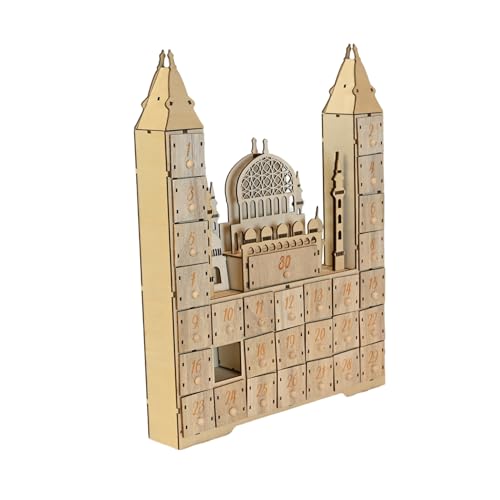 Holz Ramadan Countdown Kalender, Eid Adventskalender mit Schubladen, Eid Holzschloss Countdown Dekor für Festival Party Ornament von Ztexkee