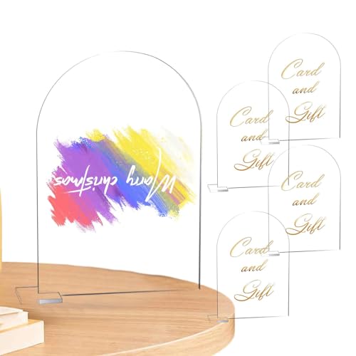 Zuasdvnk Hochzeitsschilder für Zeremonie und Empfang, Hochzeitsempfangsschilder - 5 Stück klare Acryl-Bogen-Hochzeitsschilder,Blanko-Tischnummern mit Ständer, Hochzeitstischschilder, von Zuasdvnk