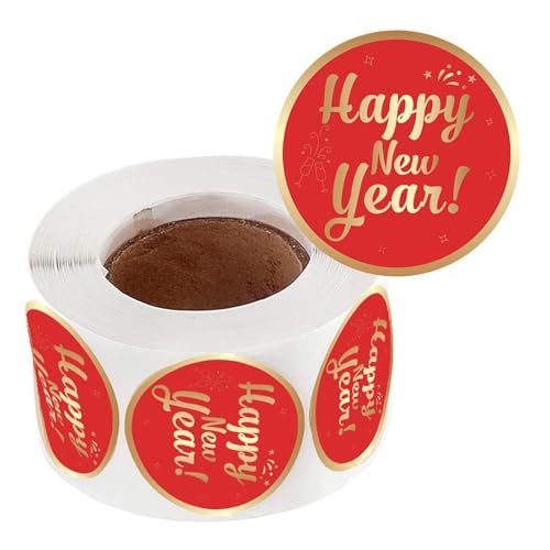 Zuasdvnk Neujahrs-Briefumschlag-Aufkleber, 100 Blatt, Goldfolie, rund, Happy New Year Etiketten, dekorative Stempel-Etiketten für Süßigkeiten, Partygeschenke von Zuasdvnk