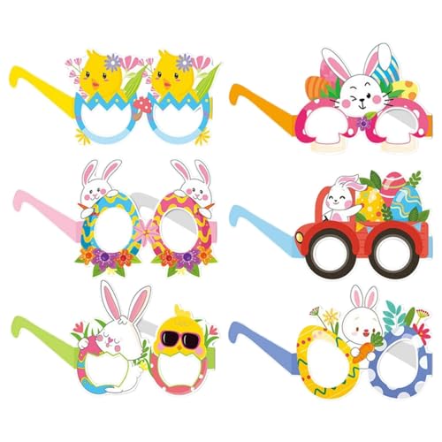 Zuasdvnk Osternbrille, Osterparty Brille,6x Chick Bunny Paper Brille | Lustige schöne Osterkorb Stuffers Supplies für Kinder und Erwachsene von Zuasdvnk