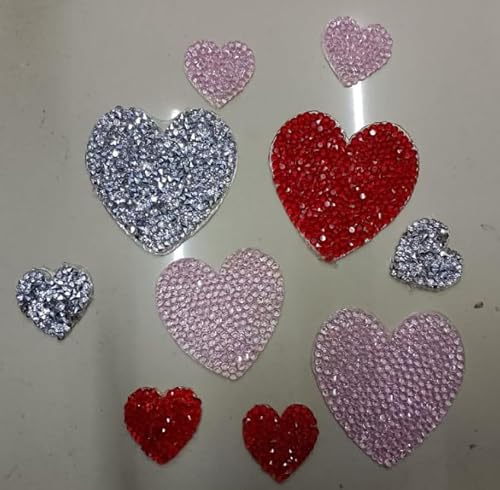 24 Stück bunte Strass-Aufnäher zum Aufbügeln in verschiedenen Größen, Kristall-Herz-Flicken für Kleidung, Jeans, Schuhe, Hüte, Reparatur, glitzernder Stoff, Heißkleber-Patches (Herzen) von Zuazaor