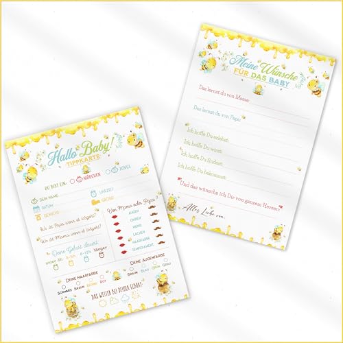 Zuckermoment 20x Bienen Baby Tippkarten | Babyparty Spiel | Baby Ratespiel | Babyparty Ausfüllkarten | Babyshower Geschenk | Babytippkarten | DIN A5 | Karten zum Ausfüllen | Beidseitig bedruckt Zuckermoment 20x Bienen Baby Tippkarten | Babyparty Spiel | Baby Ratespiel | Babyparty Ausfüllkarten | Babyshower Geschenk | Babytippkarten | DIN A5 | Karten zum Ausfüllen | Beidseitig bedruckt von Zuckermoment
