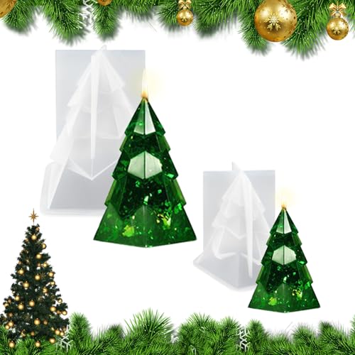 Zueyen 2 Stück Silikonformen Gießformen Weihnachten, Tannenbaum Kerzenform, Resin Silikon Form Für Duftkerzen, Ornamente, Geschenke (Origami-Weihnachtsbaum) von Zueyen