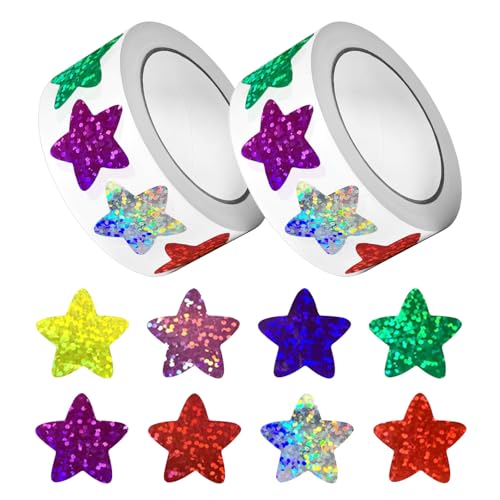 Zueyen 2PCS Sterne Aufkleber, Selbstklebende Stern Aufkleber, Bunt Belohnung Sternaufkleber für Kinder, Selbstklebende Glitzer Aufkleber für Lehrer Belohnung Kalende DIY(Farbe) von Zueyen