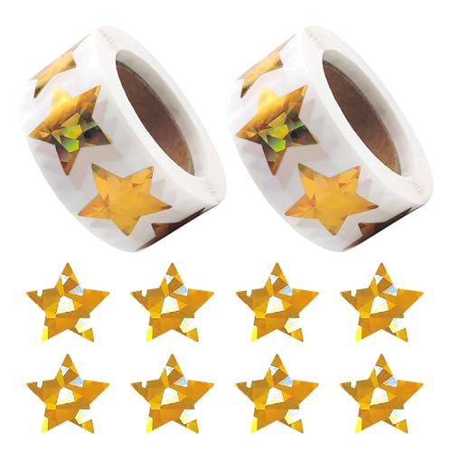 Zueyen 2PCS Sterne Aufkleber, Selbstklebende Stern Aufkleber, Bunt Belohnung Sternaufkleber für Kinder, Selbstklebende Glitzer Aufkleber für Lehrer Belohnung Kalende DIY(Gold) von Zueyen