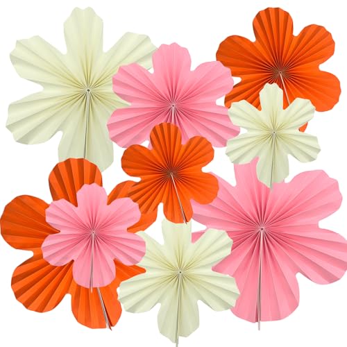 Zueyen Papierblumen-Dekorationen für Wand, Papier-Party-Dekorationen, Papierblumen-Hintergrund, Papierfächer, Party-Dekorationen, zum Aufhängen (Orange, Rosa, Cremefarben), 9 Stück von Zueyen