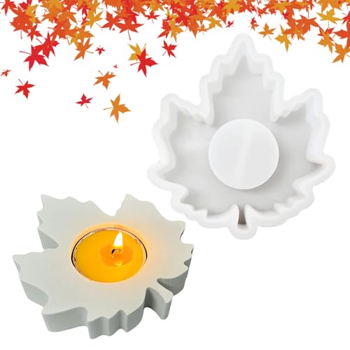 Zueyen Silikonform Kerzenhalter Ahornblätter, Gips Gießformen, 3D Silikonform Blätter herbst, Silikonformen Gießformen, für Herbst Thanksgiving DIY Basteln Dekoration von Zueyen