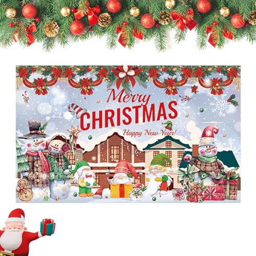 Zueyen Weihnachten Banner, Große Weihnachten Hintergrund Banner, Schneemann Elch Weihnachtsmann Zwerg, Banner für Indoor Outdoor Weihnachten Party (Zwerg) von Zueyen