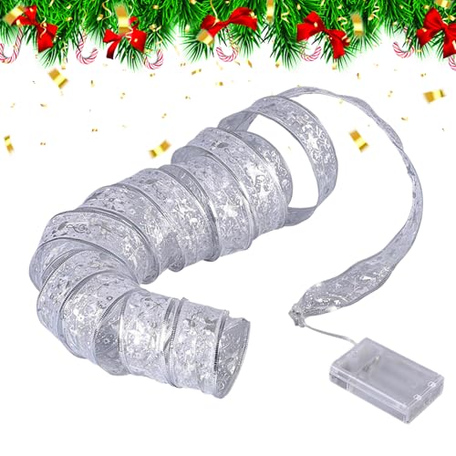 Zueyen Weihnachtsband Lichterkette, Glänzende Band Lichterkette, 5M Weihnachts Lichterkette für Party, Hochzeit, Innen Weihnachtsbaum, Festliche Deko (Silberweißes Licht) von Zueyen