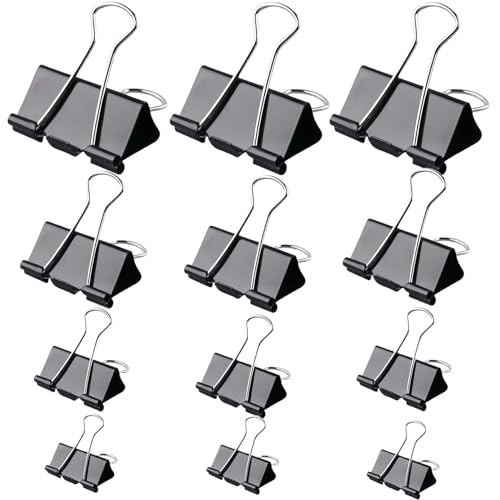 ZuiBestJia 100 Stück Foldback Klammern Schwarz 15mm/19mm/25mm/32mm Papierklammern, Büroklammern klammern metall Binder Clips Vielzweckklammern für Bürobedarf, Briefpapier Papier von ZuiBestJia