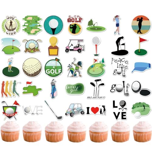 50 Stück Golf Cupcake Topper, Golf Aufkleber, DIY Cupcake Dekoration, Golf Party Zubehör (2 in 1)(golf) von Zuisytm