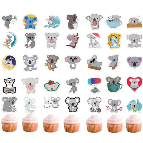 50 Stück Koala Cupcake Topper, Koala Aufkleber, DIY Cupcake Dekoration, süße Koala Party Vorräte, Koala Party (2 in 1)(koala) von Zuisytm