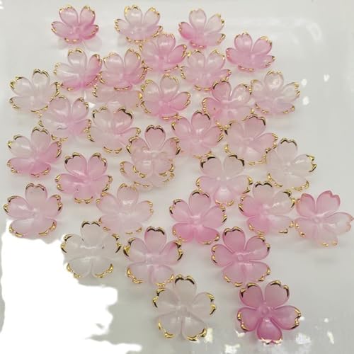 100 Stück Kirschblüten-Acryl-Blumenperlen, rosa Blumen-Abstandsperlen, Farbverlaufs-Blumenperlen, vergoldete Perlenanhänger für Armbänder, Ohrringe, Halsketten, Schmuckherstellung von Zuisytm