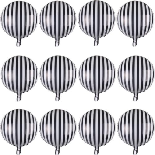 12 Stück 45,7 cm schwarz-weiße Streifen Ballon Folienballon für Party Dekoration Babyparty Happy Birthday Dekoration von Zuisytm