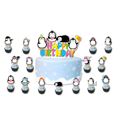 16 Stück Pinguin-Kuchenaufsätze, Pinguin-Cupcake-Dekoration, Pinguin-Partyzubehör, Winterparty, Babyparty, Geburtstagsparty, Pinguin-Thema, Partyzubehör (penguin) von Zuisytm