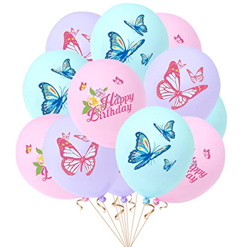 24 Stück 12 Zoll Luftballons Schmetterling Luftballons Latex Ballons blau rosa lila Luftballons für Geburtstag Babyparty (Schmetterling) von Zuisytm