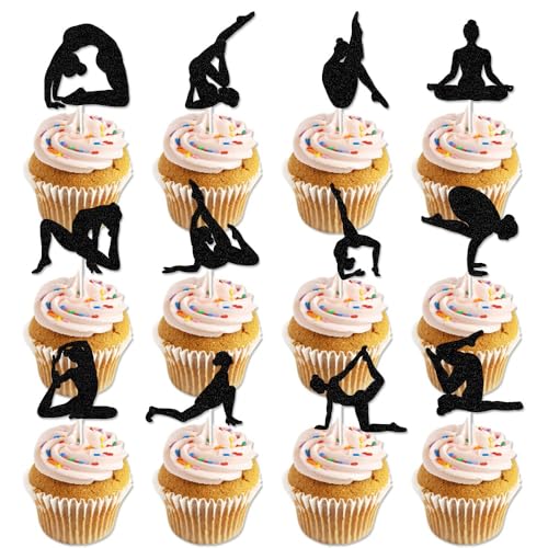 24 Stück Yoga Kuchen Topper Yoga Cupcake Dekoration Yoga Party Zubehör(yoga) von Zuisytm